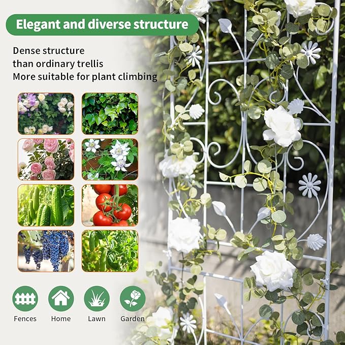 Trellis for Climbing Plants Outdoor, （2 Pack 70.8x19.6-inch）, Generic Metal Garden Trellis, Rustproof, Easy Assembly,（White）