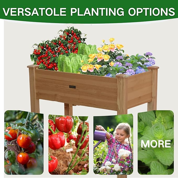 34x18x30in Wooden Raised Garden Bed with Legs,Elevated Reinforced Planter Box with Bed Liner for Backyard/Patio/Gardener,150lb Capacity - Acorn Brown