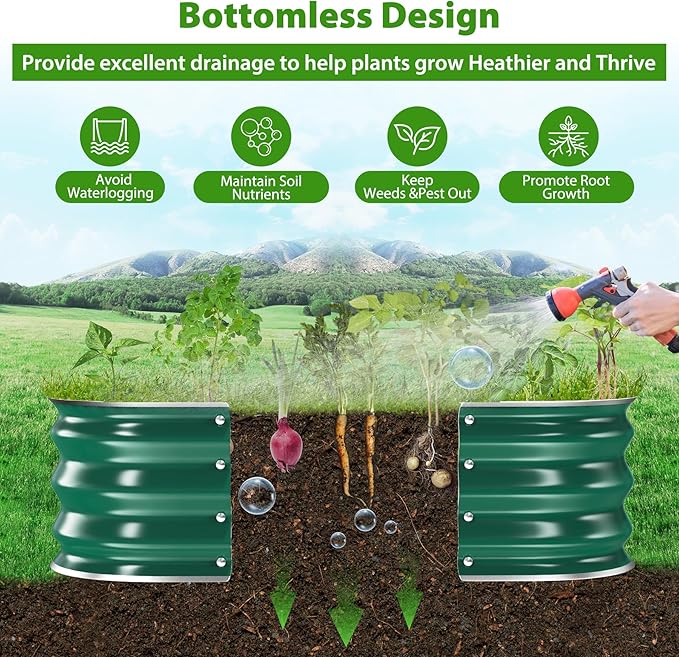 Galvanized Raised Garden Bed for Gardening, 3x3x1ft Metal Square Planter Boxes Outdoor for Vegetable,Flower,Herb,Modular Above Ground Growing Container,Green