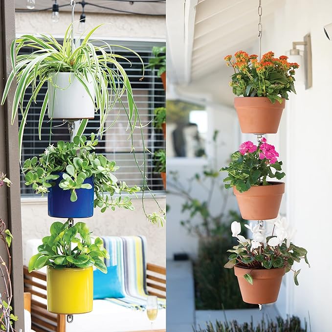 — Three Pack, Pot Hanger Kits + Accessories - Hang and Connect Your Clay Pots, Stainless Steel - Indoor Outdoor - Connectable Hanging Planter Vertical Garden w/Drainage for Healthy Plants