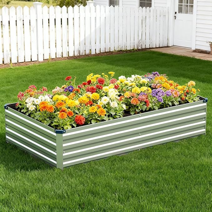 Vengarus 8x2x1FT (2 Pack) Galvanized Raised Garden Bed-Outdoor Planter Box for Vegetables,Metal Flower Boxes with Corner,Planter Raised Bed,(Silver)