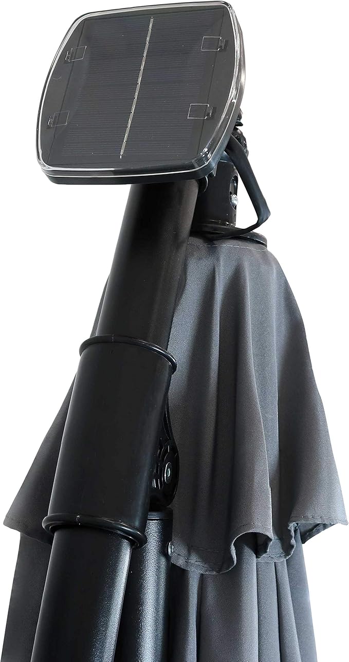 Sunnydaze 10' Solar Offset Patio Umbrella - Solar Cantilever Umbrella Outdoor with LED Lights - Polyester Shade, Air Vent, & Cross Base