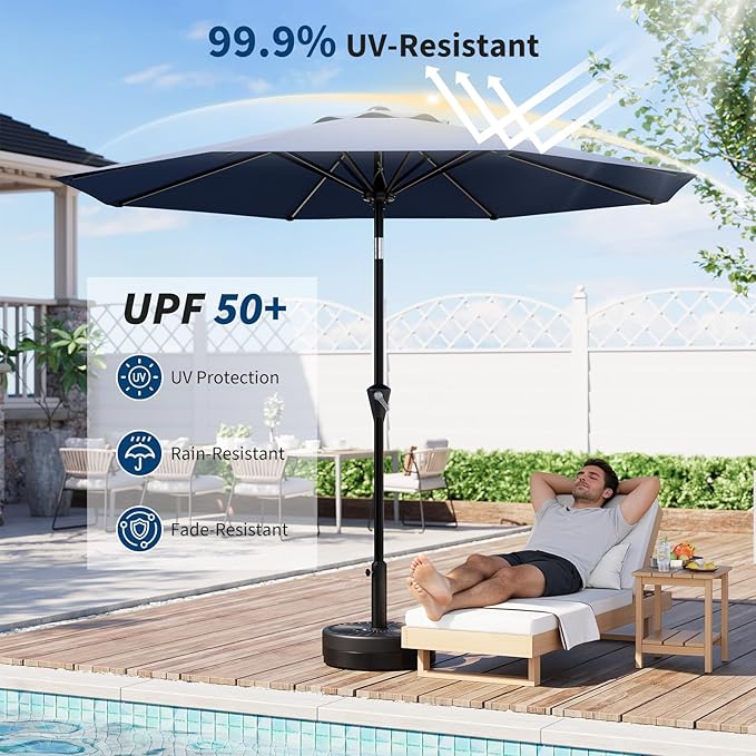 Garvee 10FT Patio Umbrella - Outdoor Table Umbrella with Smooth Crank Lift, Push Button Tilt and 8 Sturdy Ribs - Market Umbrella UV Protection Waterproof for Pool, Deck, Yard, Garden (Navy Blue)