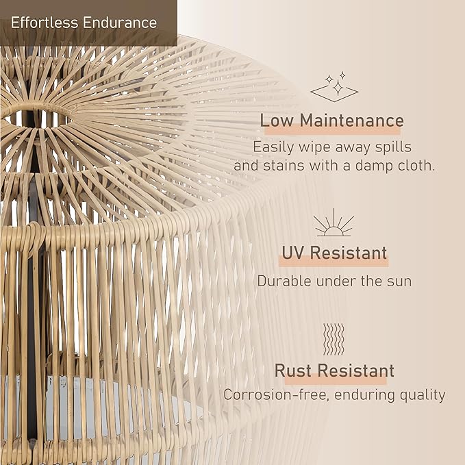 Furniture of America Ysar Boho Rattan Round Coffee Table Outdoor with Metal Frame, All-Weather and Rust Resistant, Handcrafted Coastal Furniture for Patio, Poolside, Garden, Yard, Natural Brown