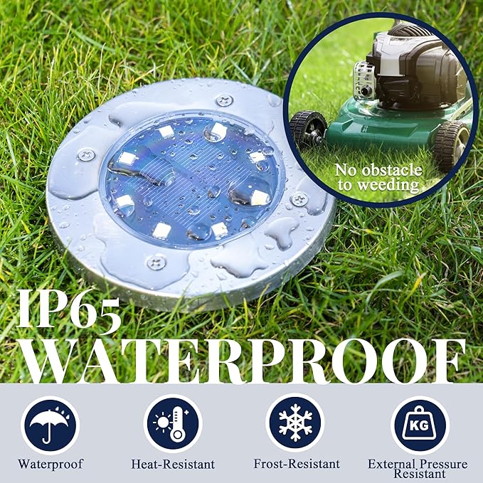SOLPEX Solar Ground Lights, 12 Pack Solar Lights Outdoor Waterproof, 8 LED Solar Powered Landscape Lighting for Garden Yard Patio Driveway Pathway Walkway (Warm White)