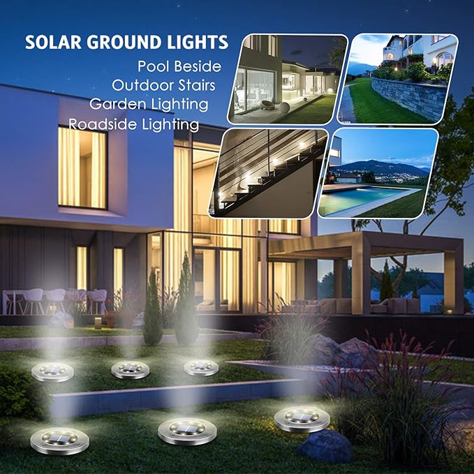 4.6inch Solar Lights Outdoor Waterproof,12Pack Solar Lights for Outside,Solar Garden Lights Landscape Lighting for Patio Pathway Lawn Yard Deck Driveway Walkway(White Light)