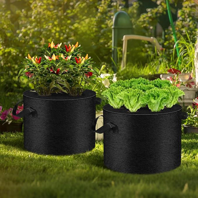 3 Pack 10 Gallon Grow Bags with Planting Holes, Planting Bags, Plant Grow Bags, Fabric Grow Bags, Heavy Duty Thickened Nonwoven Fabric Gardening Vegetable Growing Bags with 3/5/8 Planting Holes
