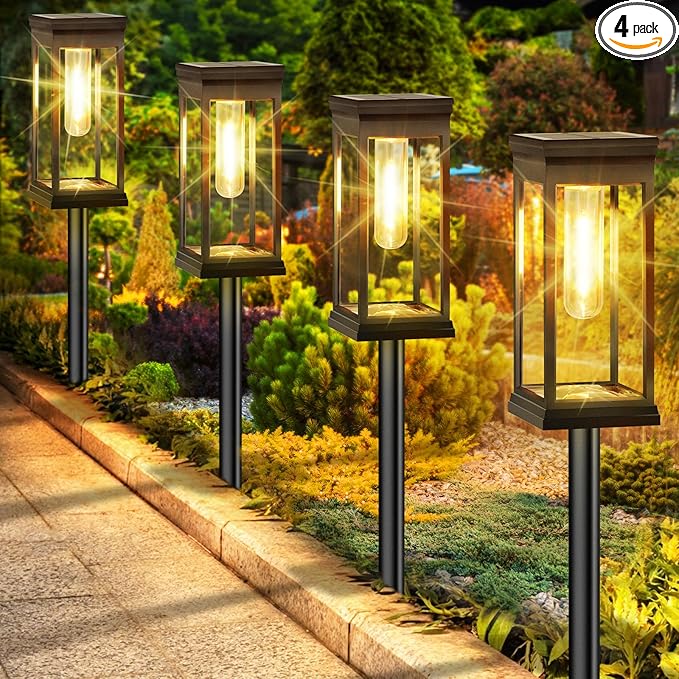 BesLowe Solar Pathway Lights Outdoor, 4-Pack Large LED Solar Light Outdoor Waterproof, Super Bright Outside Lights for Yard, Sun-Powered Landscape Lighting for Garden Walkway, Warm White