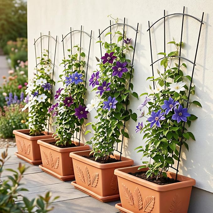 4 Pack 43'' Indoor Plant Trellis for Potted Plants Climbing Outdoor Metal Garden Trellis Houseplants Flowers Vine Ivy,Fan Shape, Black