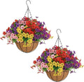 Senjie 2 Set Artificial Hanging Flowers with Basket for Outdoor Decor, UV Resistant 24 Bundles Faux Flowers Fake Hanging Planter for Porch Patio Balcony