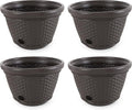 Suncast 4 Pack Wicker Hose Pot, Decorative Resin Garden Hose Storage, 100ft 5/8in Standard Vinyl Hose Capacity with 4 Drain Holes, 18in x 12in, Java