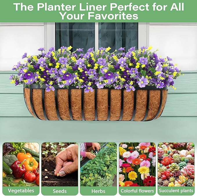 Legigo 2 Pack Trough Coco Liner for Planters- 48 Inch Window Box Liners Coconut Coir Basket Liners, Planter Box Coconut Liner for Window Flower Box Pots, Fence Trough Planter, Wall Planter Basket