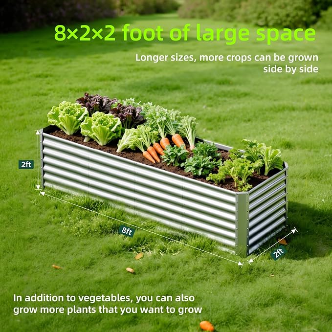 8X2X2ft (1 Pack) Galvanized Raised Garden Bed,Outdoor Planter Box Metal Patio Kit Planting Bed for Vegetables Flowers Herb