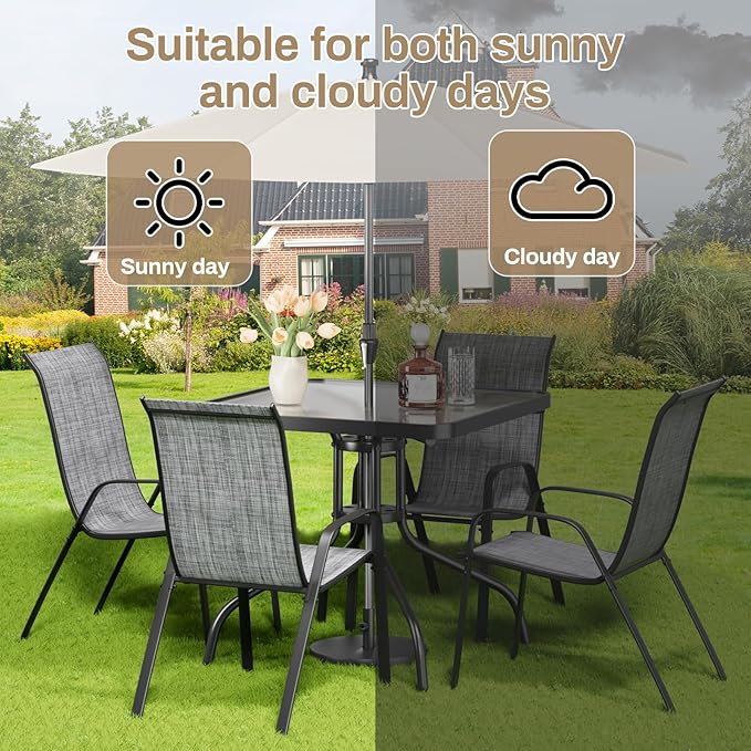 TLSUNNY Patio Dining Set 5 Pieces, All Weather Outdoor Furniture W/30"X 30" Table and 4 Stackable Textilene Chairs, Metal Table and Chairs for Lawn, Garden, Poolside, Backyard (Umbrella not Included)