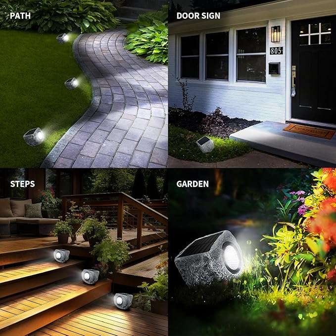 Solar Rock Lights Outdoor 1 Pack, Bright Solar Spotlights Outdoor Waterproof, Wireless LED Rock Lights, Auto On/Off Landscape Spotlights Walkway Solar Lights for Outside Yard Patio Pathway Flowerbed
