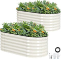 Galvanized Raised Garden Bed Outdoor |17'' Tall Planter Box Outdoor for Deep Root Plants | 2Pcs Raised Bed Kit for Gardening with Rubber Strip for Vegetables Flowers Fruits (White, 4x2x1.4FT)