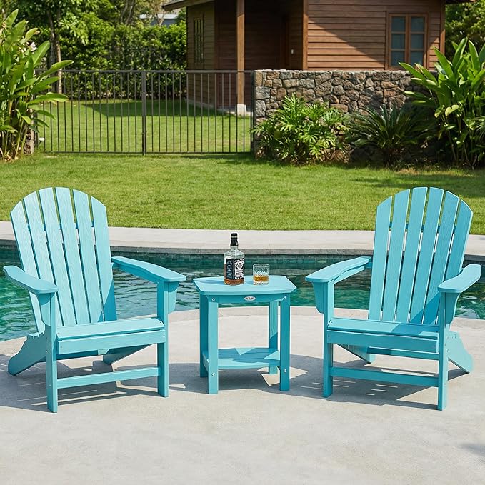 Y&M Outdoor Side Table, HIPS Adirondack Small Double Layer Table, Waterproof Square Outside Table, Balcony End Tables for Patio, Pool, Porch, Deck, Indoor or Outdoor Use, Light Blue