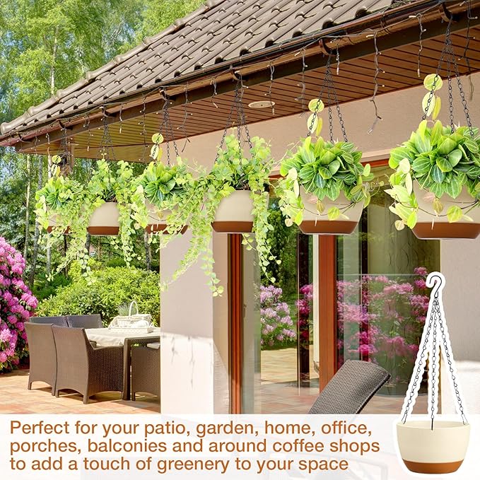 Mumufy 6 Pcs 8 Inch Hanging Planters for Indoor and Outdoor Plants, Beige