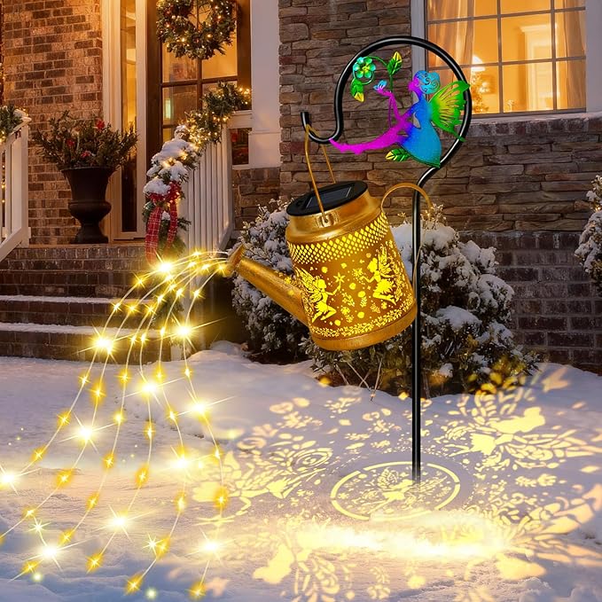 Solar Watering Can Lights Outdoor Garden Decor, Large Fairy Hanging Lantern with Shepherd Hook, Waterproof Garden Lights for Outdoor Yard, Gifts for Mom Grandma Mothers Day Christmas Gifts