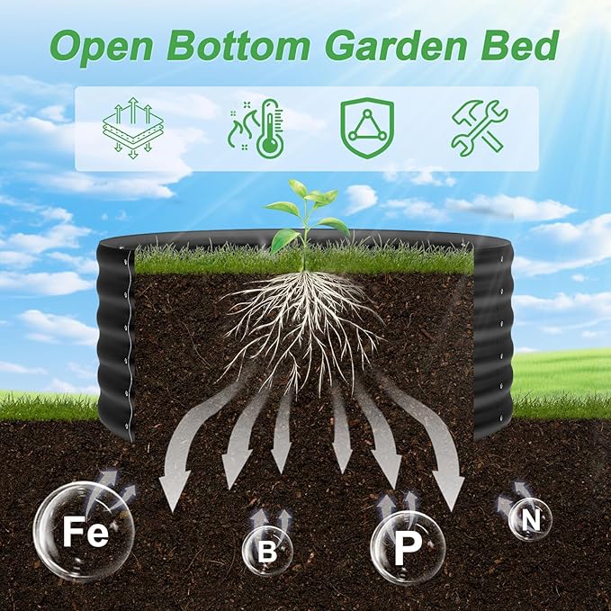 AHEONLAR 2 Pack 2x2x1.5ft Round Galvanized Raised Garden Bed Outdoor Metal Planter Box for Vegetables Steel Raised Beds for Gardening Grey