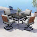 Grand patio 5-Piece Outdoor Dining Set, 4 Leather-Look Wicker Swivel Patio Chairs & 1 Square Dining Table, Black