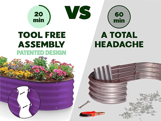 Plant & Plot Galvanized Raised Garden Beds Outdoor // 4×2×1 ft Planter Raised Beds for Gardening, Vegetables, Flowers // Large Metal Garden Box (Purple) // Patented Tool-Free Design