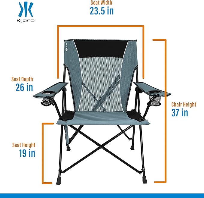 Kijaro Portable Camping Chairs - Enjoy the Outdoors with a Versatile Folding Sports Chair for Outdoor & Lawn - Dual Lock Feature Locks Position – Hallet Peak Gray