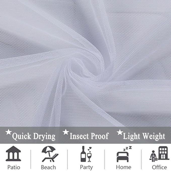 Patio Screen Mesh Outdoor Curtains Waterproof Sheer Lightweight Bug Netting for Porch Gazebo Garden Party Wedding Backdrop, White, W 125 x L 98 inch per Panel, 2 Panels