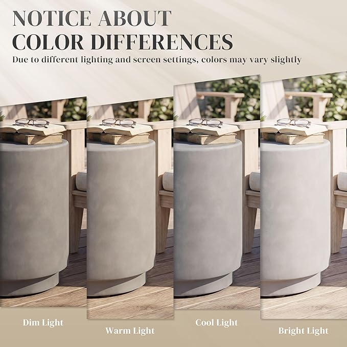HOMCOM Outdoor Side Table, Round Small End Table with Concrete Finish for Indoor, Patio, Backyard, Pool, Porch, Garden, Lawn, Light Gray