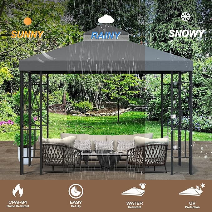 10x10 Canopy Replacement Top Double Tiered Gazebo Cover for Yard, Patio & Garden Durable Sunshade Replacement (Gray)