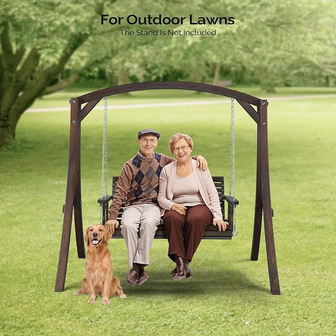 VINGLI Upgraded Patio Wooden Porch Swing for Courtyard & Garden, Heavy Duty 880 LBS Swing Chair Bench with Hanging Chains for Outdoors (Rustic, 4 FT)