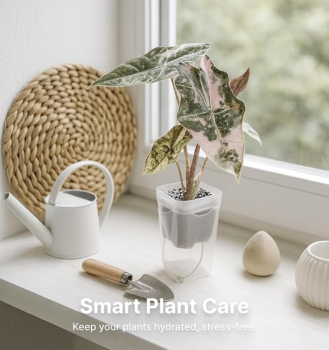 12 Pack 2" Mini Self Watering Pots for Indoor Plants,Small Clear Plastic Planters,Alocasia Corm Propagation,African Violet,Cutting,Seeding,Water Level Indicator,Drainage Hole,12 Plant Label