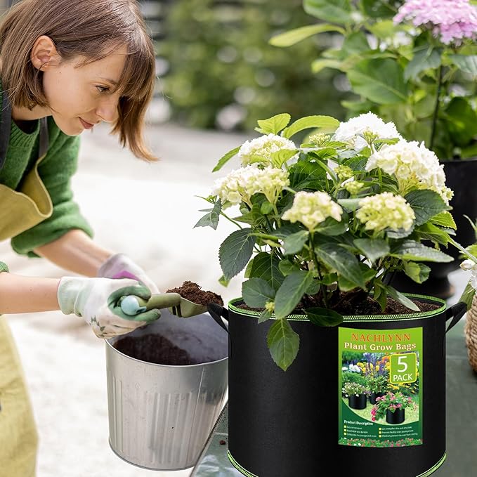 NACHLYNN 5-Pack 5 Gallon Grow Bags Heavy Duty Aeration Fabric Pots with Handles Thickened Nonwoven Fabric Pots Plant or Fruits Flowers Plant for Gardening