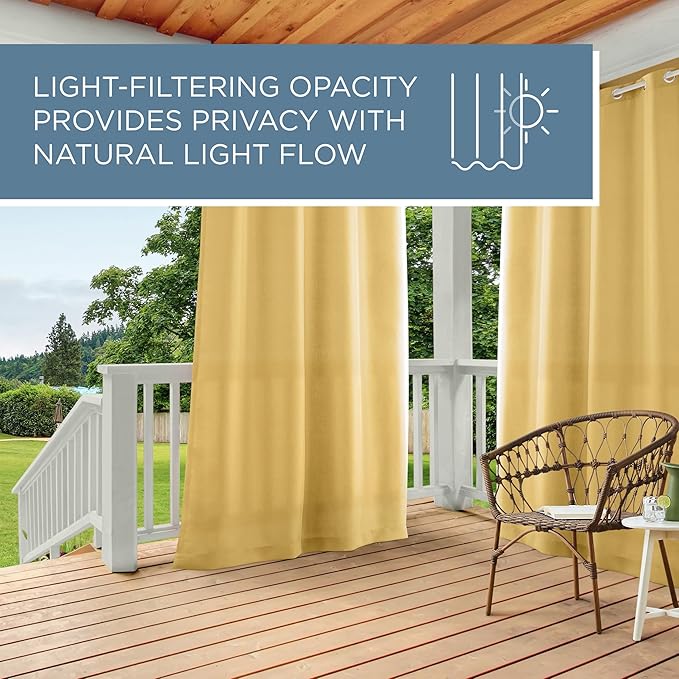 TOWN & COUNTRY BASICS Cabana Solid Heavyweight Indoor Outdoor Curtains, Light Filtering Opacity with Grommet Top, Water Repellent, 2-Pack Set, 54"x120", Sundress