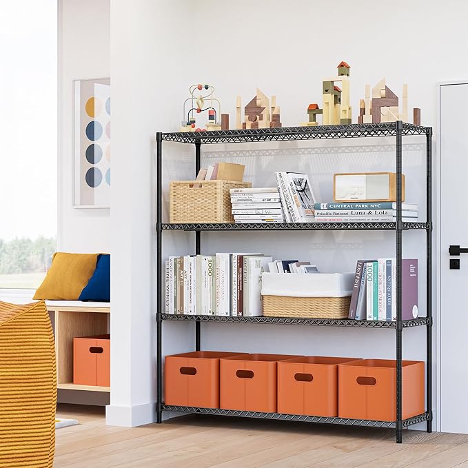 2800LBS 59" W 4 Tiers Storage Shelves Load, Metal Shelving Wire Metal Shelving Unit Shelves for Storage Adjustable Garage Shelving for Pantry Kitchen Garage Black 17.7" D x 59.1" W x 70.4" H