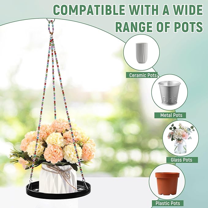 2-Pack Modern Boho Macrame Plant Hanger, 10/11 Inch Metal Hanging Planter Holder for Indoor and Outdoor Home Garden Decor, Black Hanging Plant Shelf for Window, Wall, and Ceiling. (Garden, 10/11)