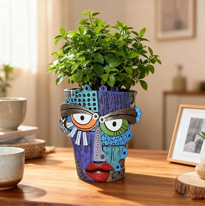 Abstract Face Planter Pots for Plants,Hand-Painted Colorful Flower Pots with Drainage,Indoor Outdoor Garden Decor Gift(Eclectic,Large)