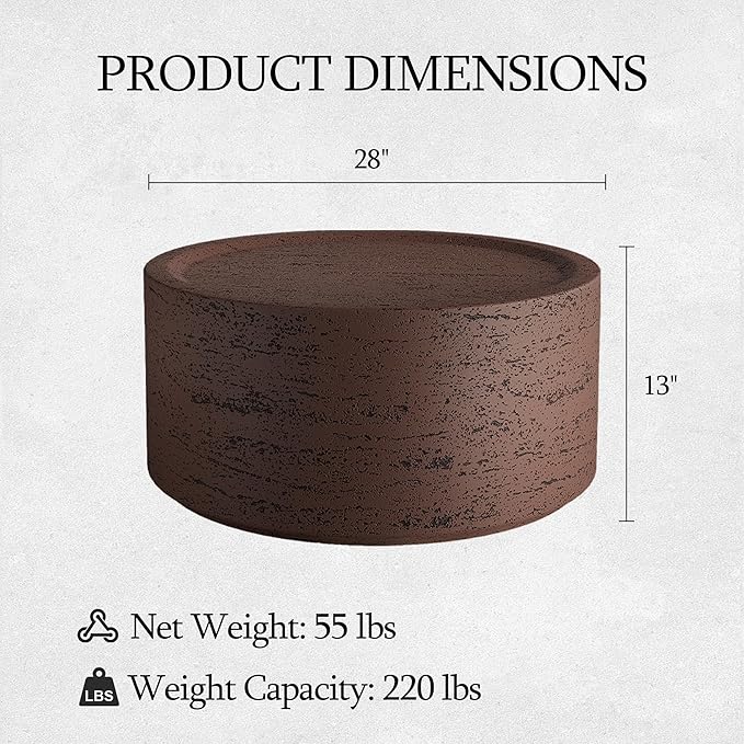 UPHA Outdoor Round Coffee Table, Small Modern Minimalist Accent Tables, Low Light Concrete Center Table for Living Room, Outside Patio, Deck, 28×28×13, Rust Red