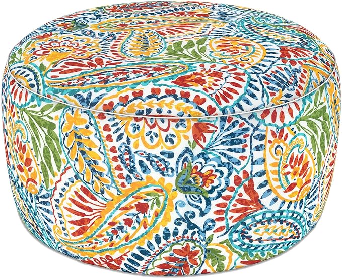 LVTXIII Indoor/Outdoor Extra Large Inflatable Ottoman Pouf D31 x H14 Inch, Round Footstool with Handle, Weather-Resistant Portable Furniture for Patio, Camping, Beach, Paisley Multi