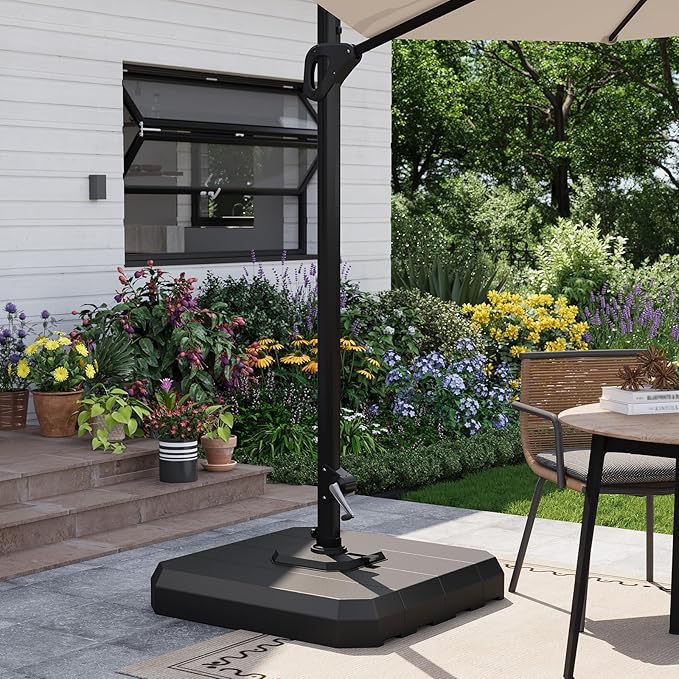 Garvee 4Pcs Patio Umbrella Base 330lb Capacity Cantilever Umbrellas Weight Stand Umbrella Base Filled with Water or Sand for 10-15FT Outdoor, Garden, Deck, Poolside Umbrellas Use, Black