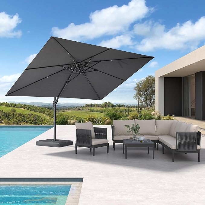PURPLE LEAF Patio Umbrella 9' X 11.5' Rectangle Cantilever Umbrella Large Aluminum Outdoor Umbrellas with 360-degree Rotation & UPF40+ Premium Fabric for Deck Pool Garden Yard, Mist Grey