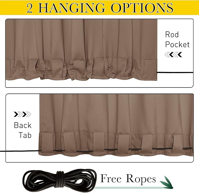 NICETOWN 2 Panels Weighted Blackout Curtains Patio Waterproof Outdoor Curtains, Thermal Insulated Top & Bottom Grommet & Back Tab Wind-Break Drapes Privacy for Pergola, W52 by L84, Tan-Khaki