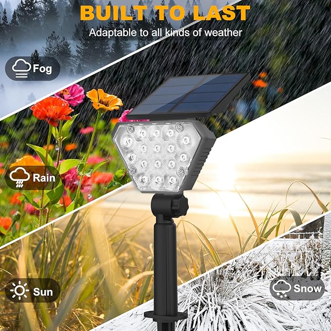 T-SUN Solar Lights Outdoor Waterproof IP65, 6 Pack LED Solar Spot Lights Color Changing IP65 Waterproof Smart Auto On/Off for Outside Landscape Garden Yard Lawn Pathway Patio Driveway