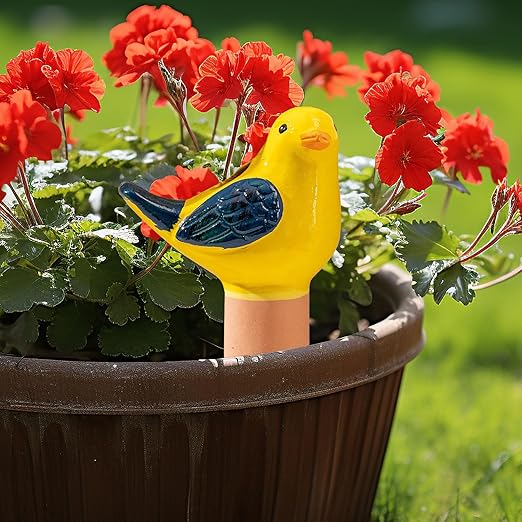 4 Pack Self Watering Bird Shaped Globes, Terracotta Vacation Planters Devices with Slow Release Automatic Watering Spikes, Plant Watering Pots for Indoor and Outdoor Potted Plants