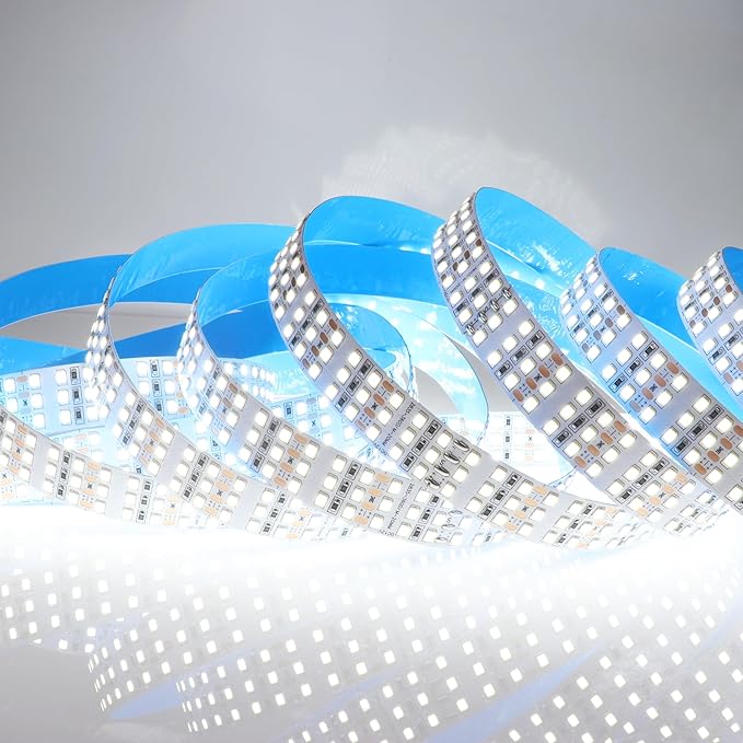 16.4ft SMD 2835 White LED Strip Lights 12V 1800 LEDs Triple Row Daylight White 6000K Dimmable LED Flexible LED Tape Lights for Home, Bed, Kitchen Decor(Non-Waterproof IP20)
