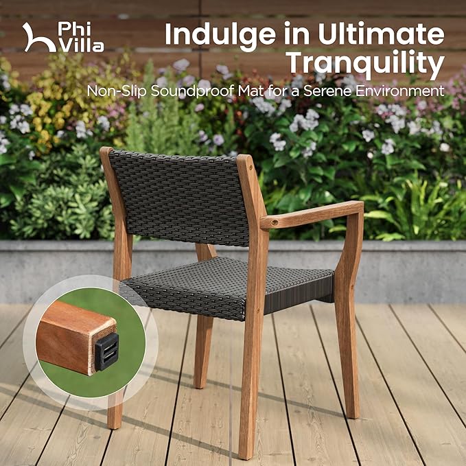 PHI VILLA 7 Pieces Acacia Wood Outdoor Dining Set for 6, Expandable Teak Wooden Table & Chairs, Large Farmhouse Furniture Set for Patio, Deck, Yard, Porch