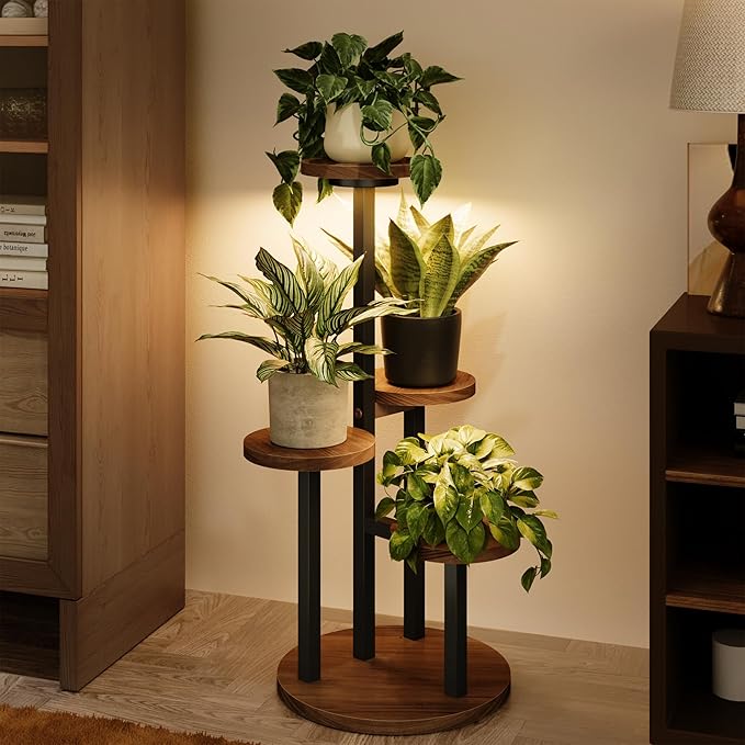 Bamworld Plant Stand with Grow Lights Indoor Plant Stand Tall Metal Wood Plant Shelf Outdoor Corner Plant Stands Indoor Plant Table Rack 5 Tier Tier Plant Stand Garden Accessories for Living Room Balcony Patio