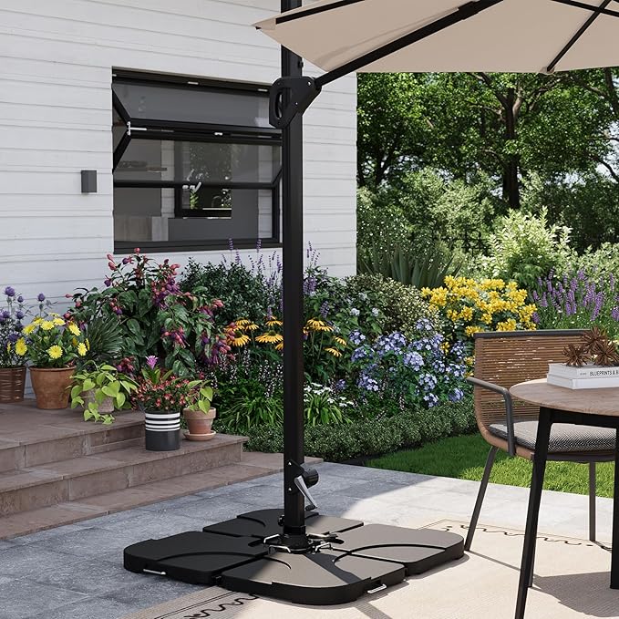 Garvee 4Pcs Patio Umbrella Base 330LB Capacity Heavy Weight Stand Umbrella Stand for 10-15FT Umbrellas, Water/Sand Filled, Clip-Locked Assembly, Umbrellas Holder for Outdoor Deck Poolside, Black