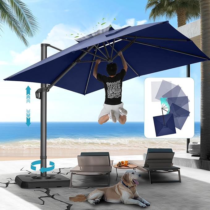 HOTEEL10x10ft Patio Umbrella Cantilever Umbrellas - Upgrade and Intensify - 360 Rotation and 5 Angles Adjustment - Aluminum Offset Pool Umbrella Outdoor Umbrellas for Patio Garden Pool
