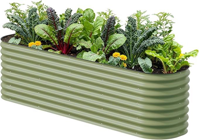 Vego garden 26" Extra Tall Raised Garden Bed Kits, 9 in 1 Modular Raised Planter Box for Vegetables Flowers Fruits Oval Metal Raised Garden-Olive Green